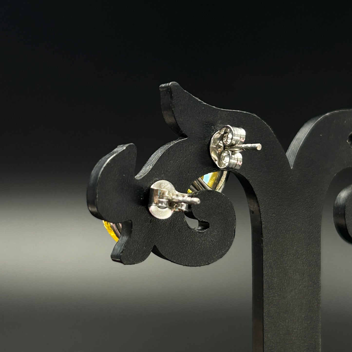 925 Silver Yellow Heart Stud Earrings
