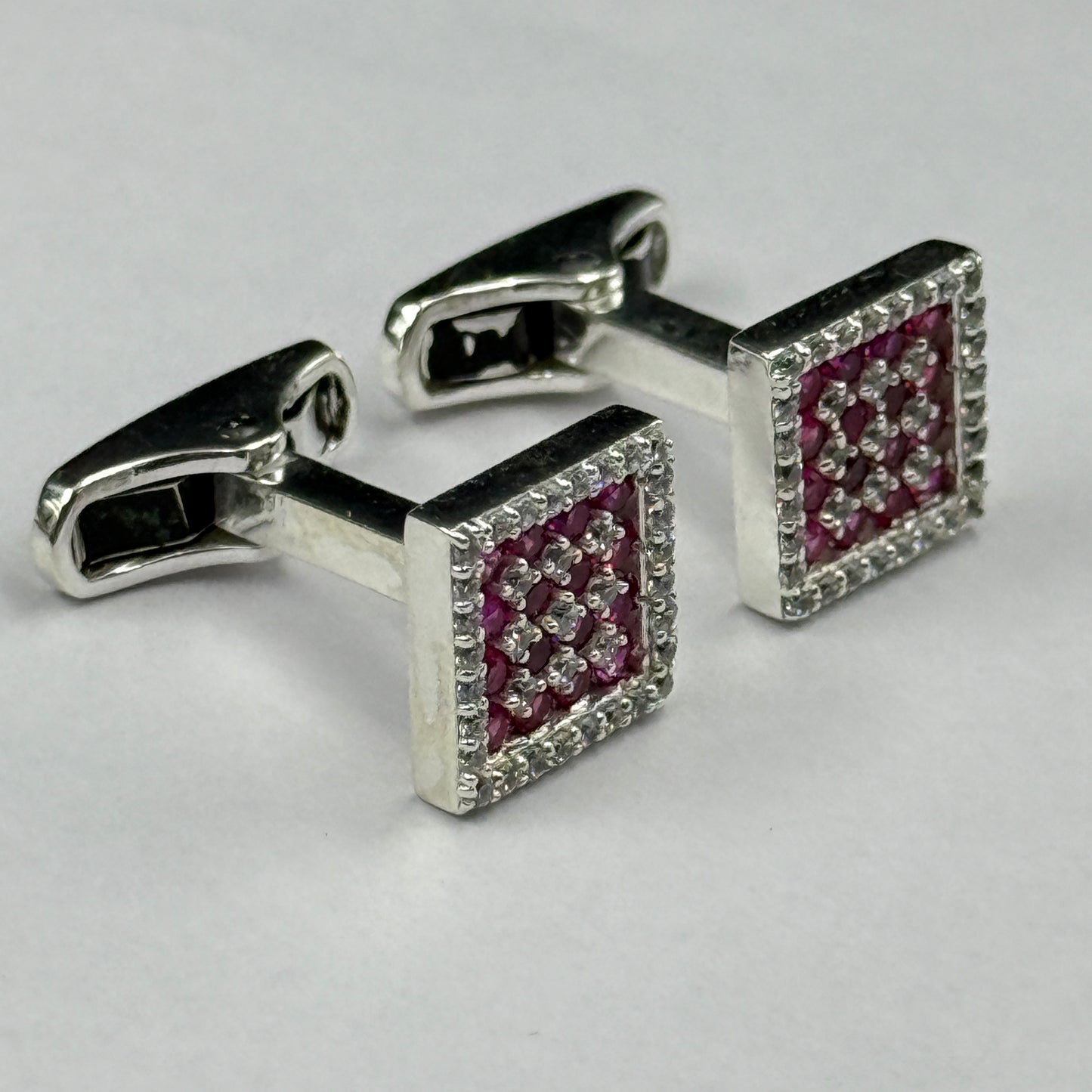 Pink Diamond Square Men's Cufflink - 925 Silver