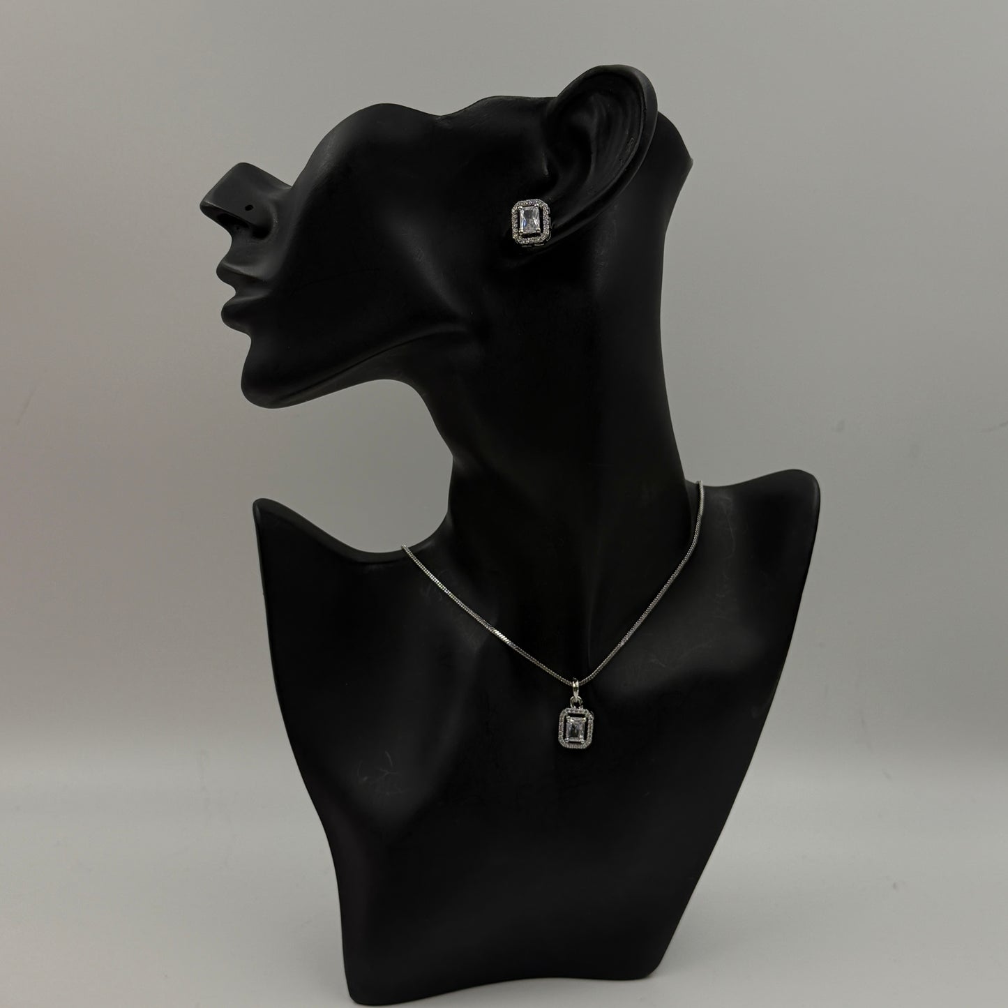 Rectangular Shape Pendant and Earrings Set - 18K Gold Plated Necklace Set