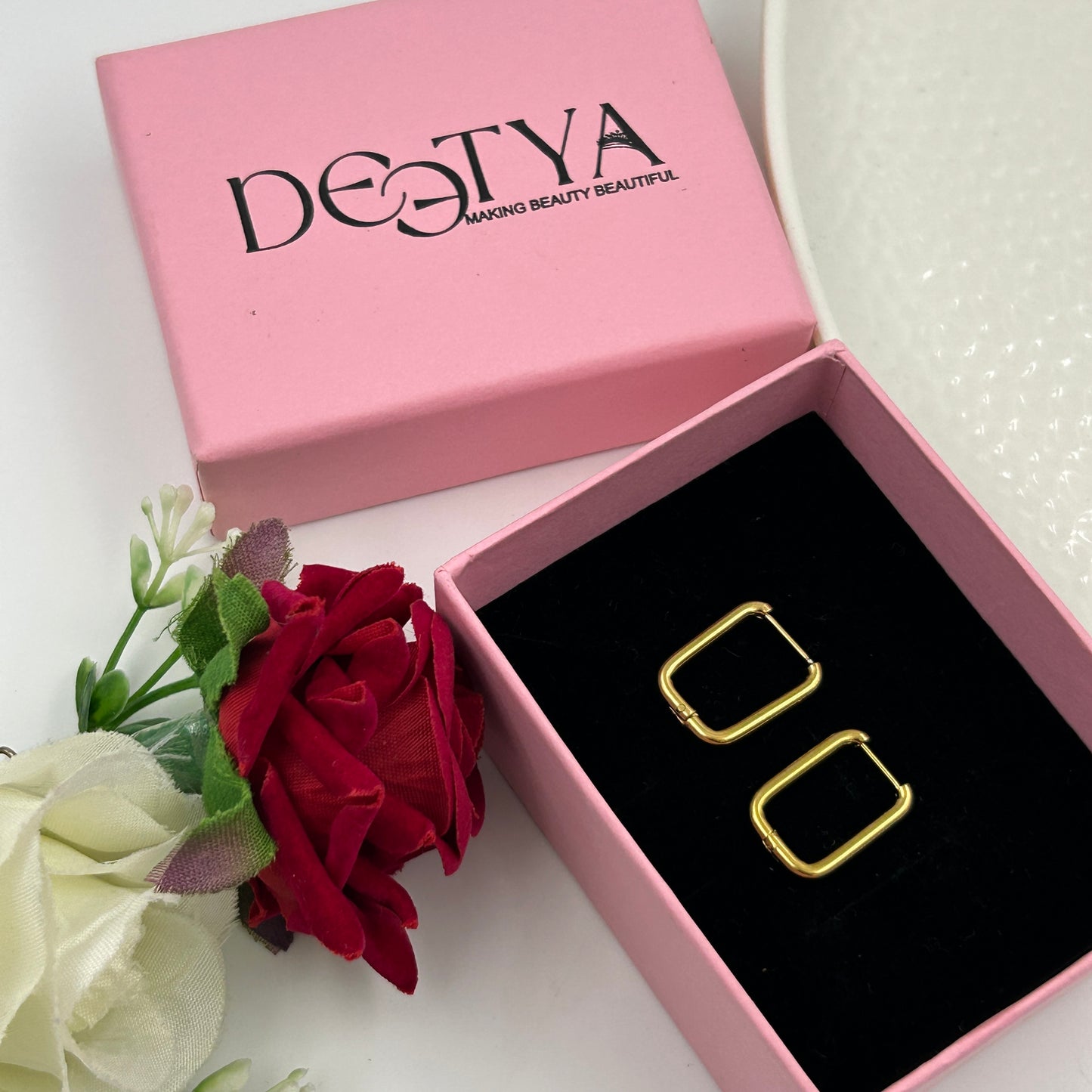 18K Gold Plated Minimal Rectangular Hoop earrings