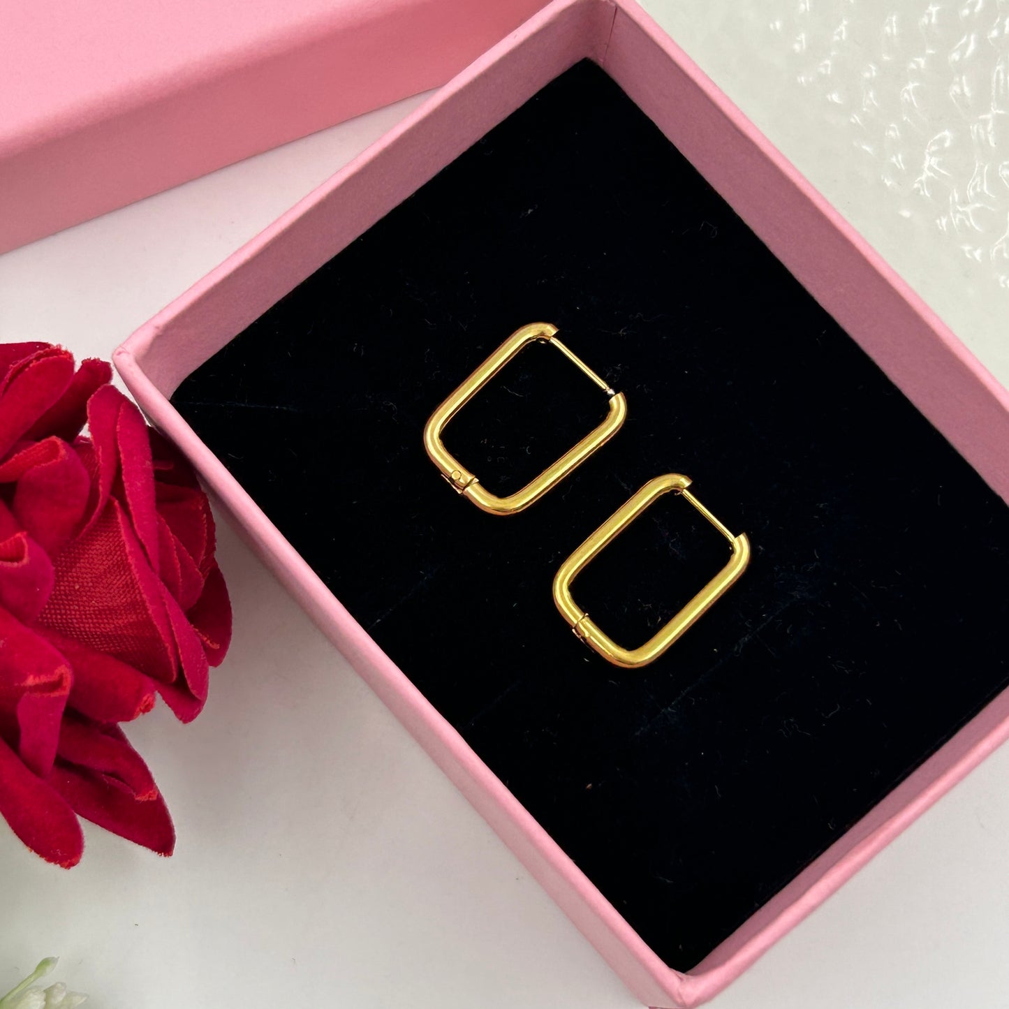 18K Gold Plated Minimal Rectangular Hoop earrings