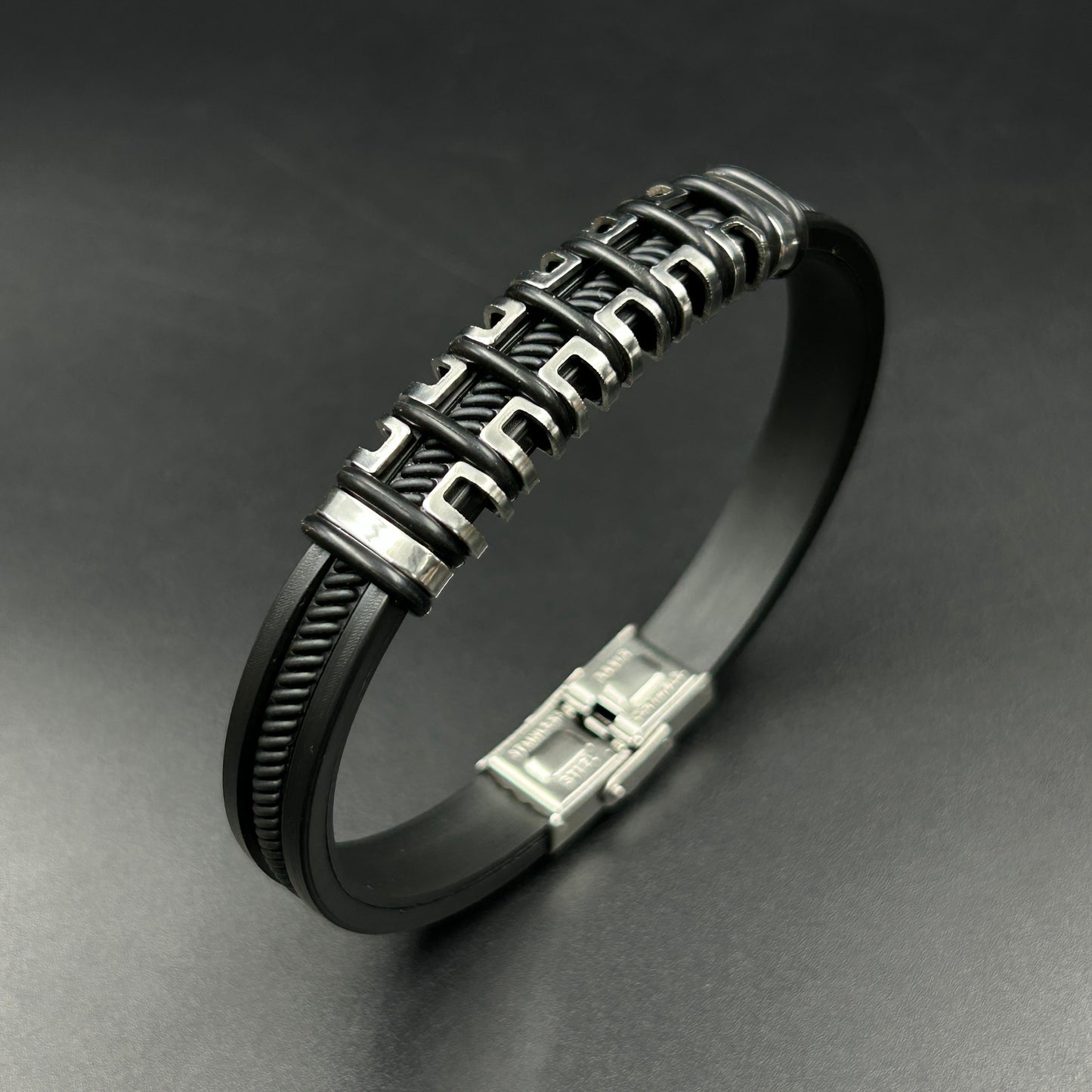 Men's Black Band Stainless Steel Bracelet