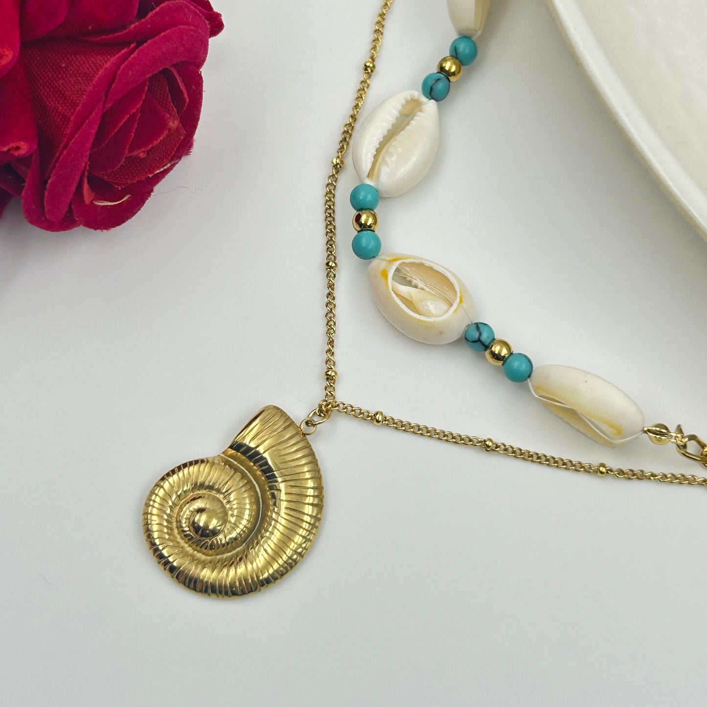 Double Layered Shell necklace 18k Yellow Gold Plated