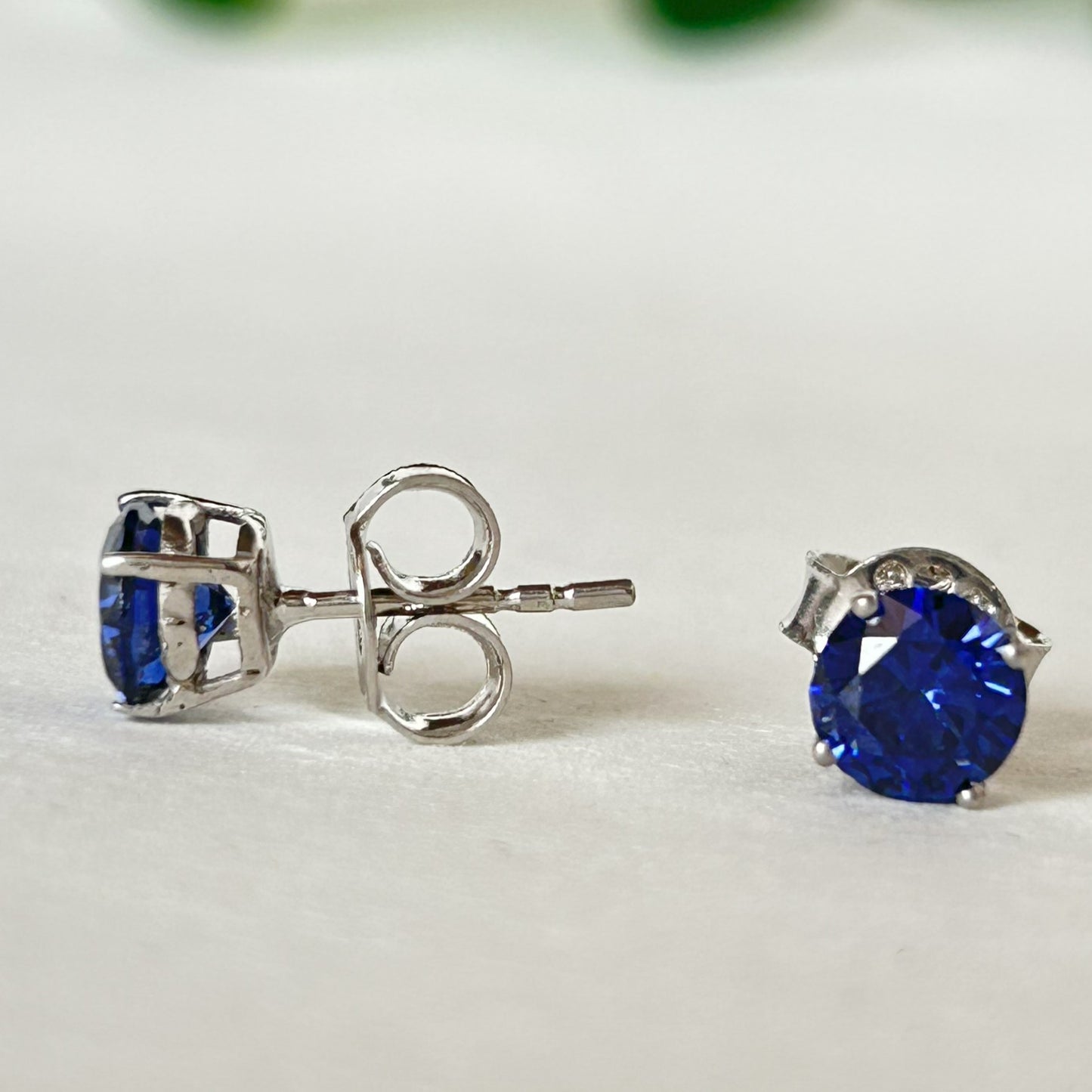 Blue Diamond Stud Earrings - Silver Earrings