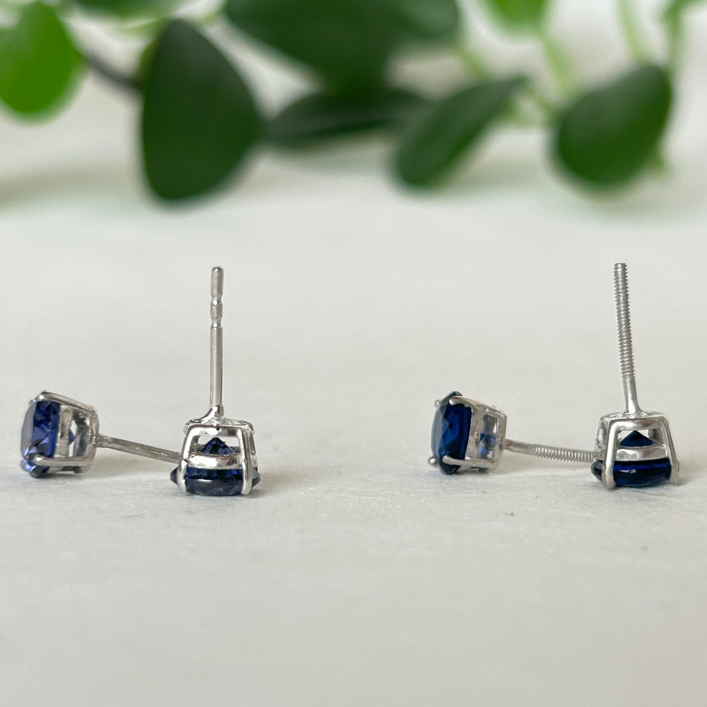 Blue Diamond Stud Earrings - Silver Earrings