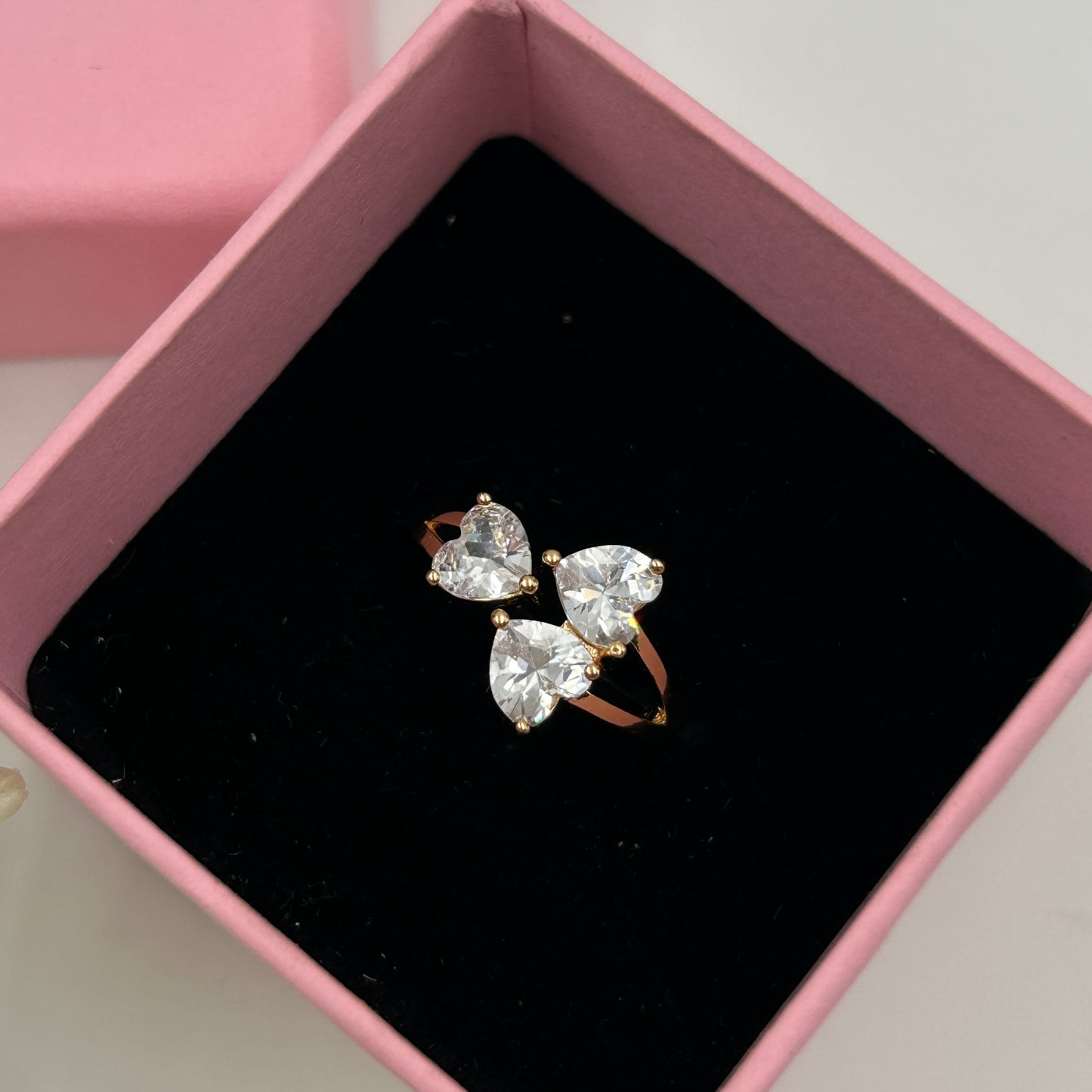 Women's Ring 18k Rose Gold Plated Three Heart Ring