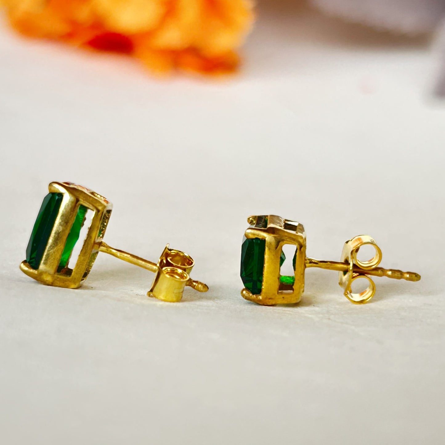 Green Stud Earring - Silver Earrings