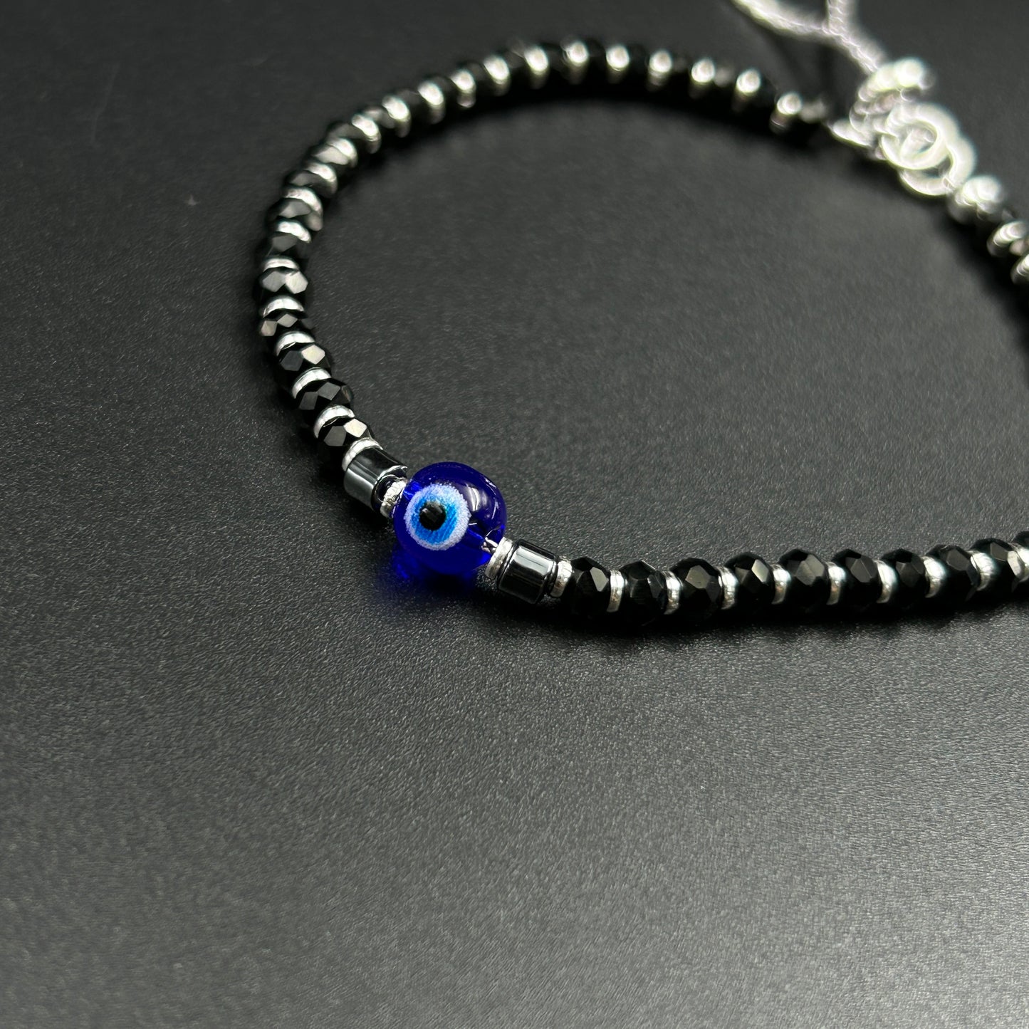 Silver Evil Eye Bracelet - Silver Black Beads Nazariya Bracelet Adjustable