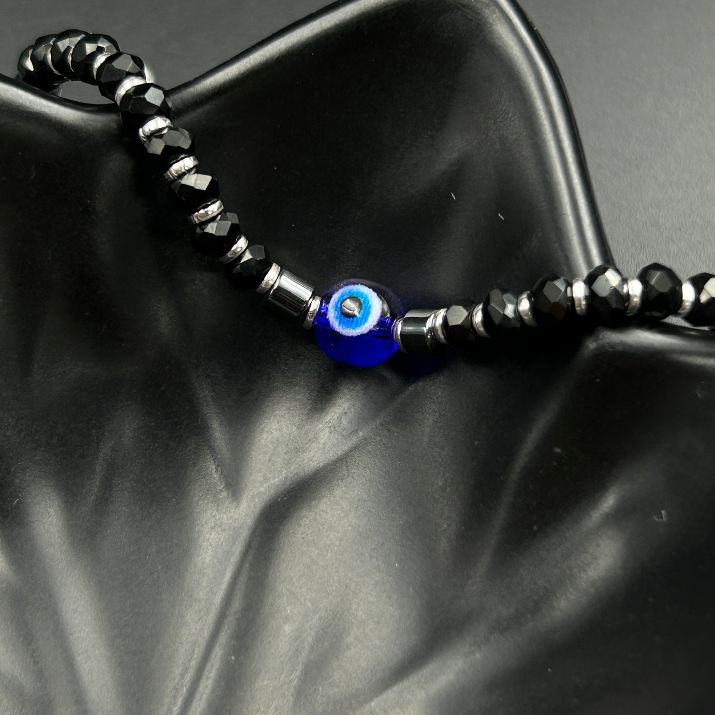 Silver Evil Eye Bracelet - Silver Black Beads Nazariya Bracelet Adjustable