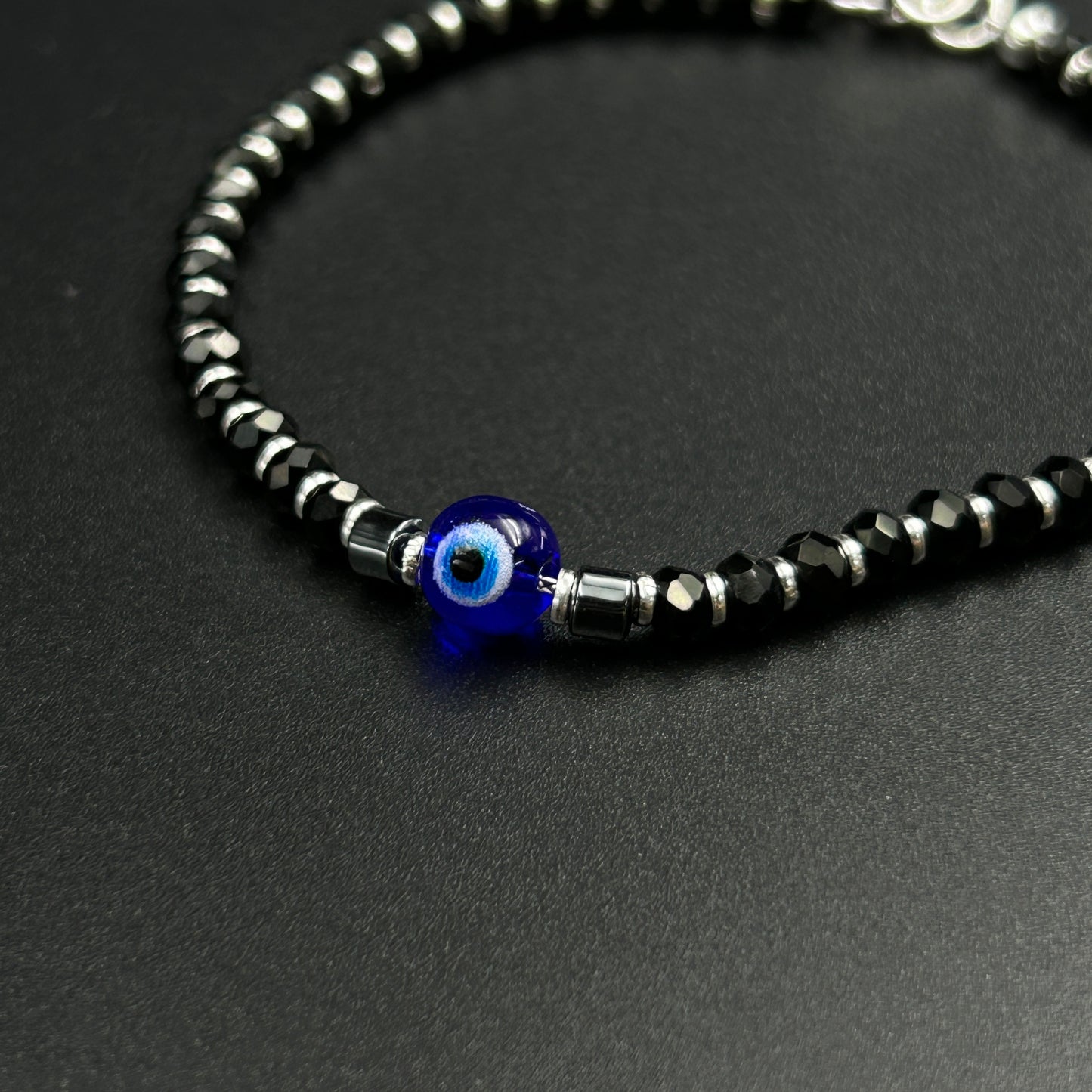 Silver Evil Eye Bracelet - Silver Black Beads Nazariya Bracelet Adjustable