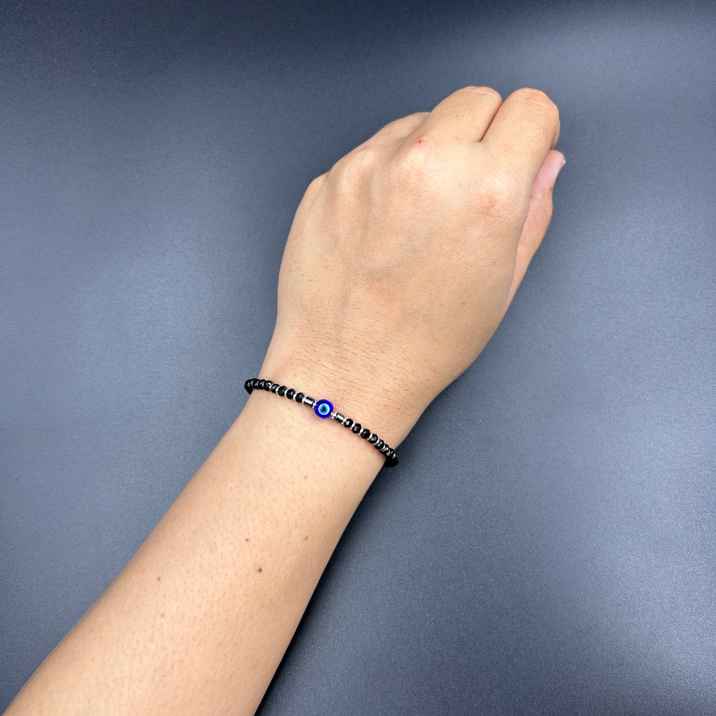 Silver Evil Eye Bracelet - Silver Black Beads Nazariya Bracelet Adjustable