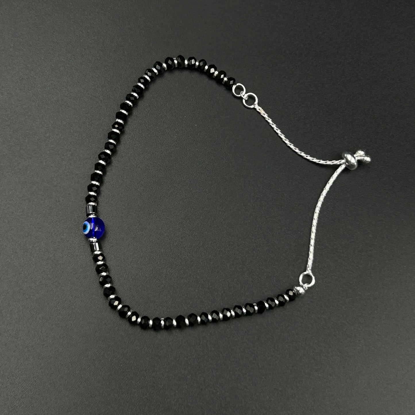 Silver Evil Eye Bracelet - Silver Black Beads Nazariya Bracelet Adjustable