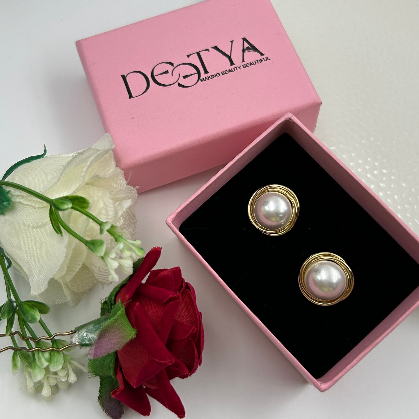18k Yellow Gold Plated BIG White Pearl Earring