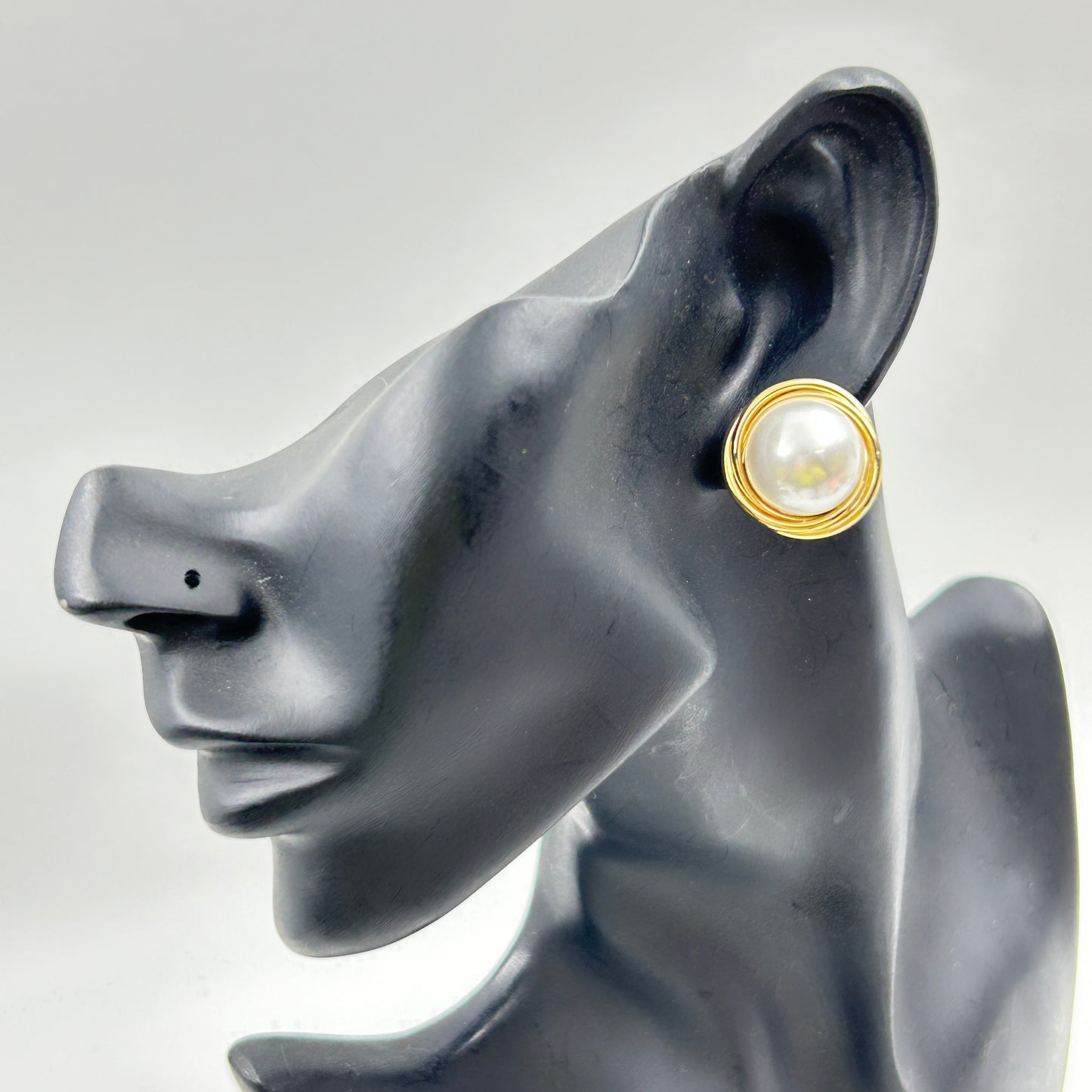 18k Yellow Gold Plated BIG White Pearl Earring