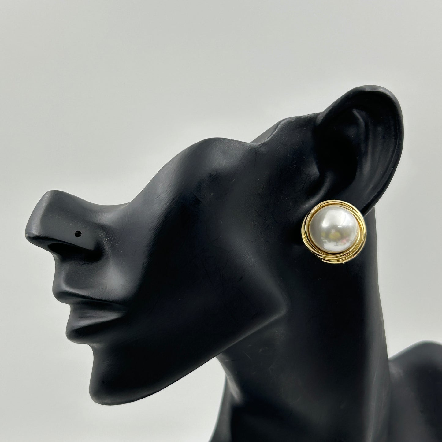 18k Yellow Gold Plated BIG White Pearl Earring
