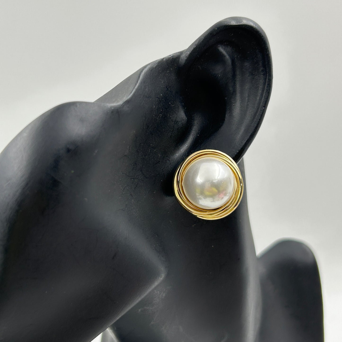 18k Yellow Gold Plated BIG White Pearl Earring