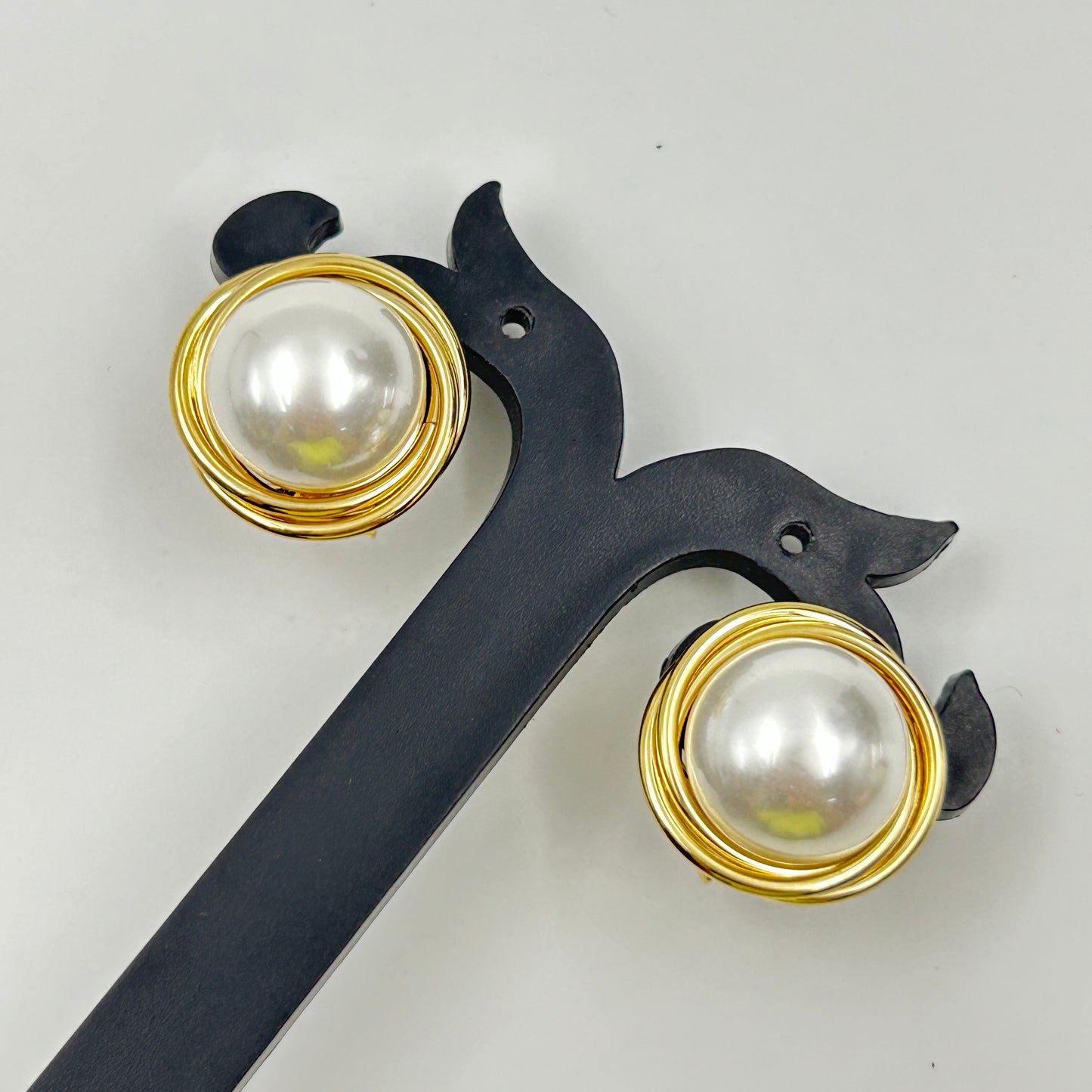 18k Yellow Gold Plated BIG White Pearl Earring