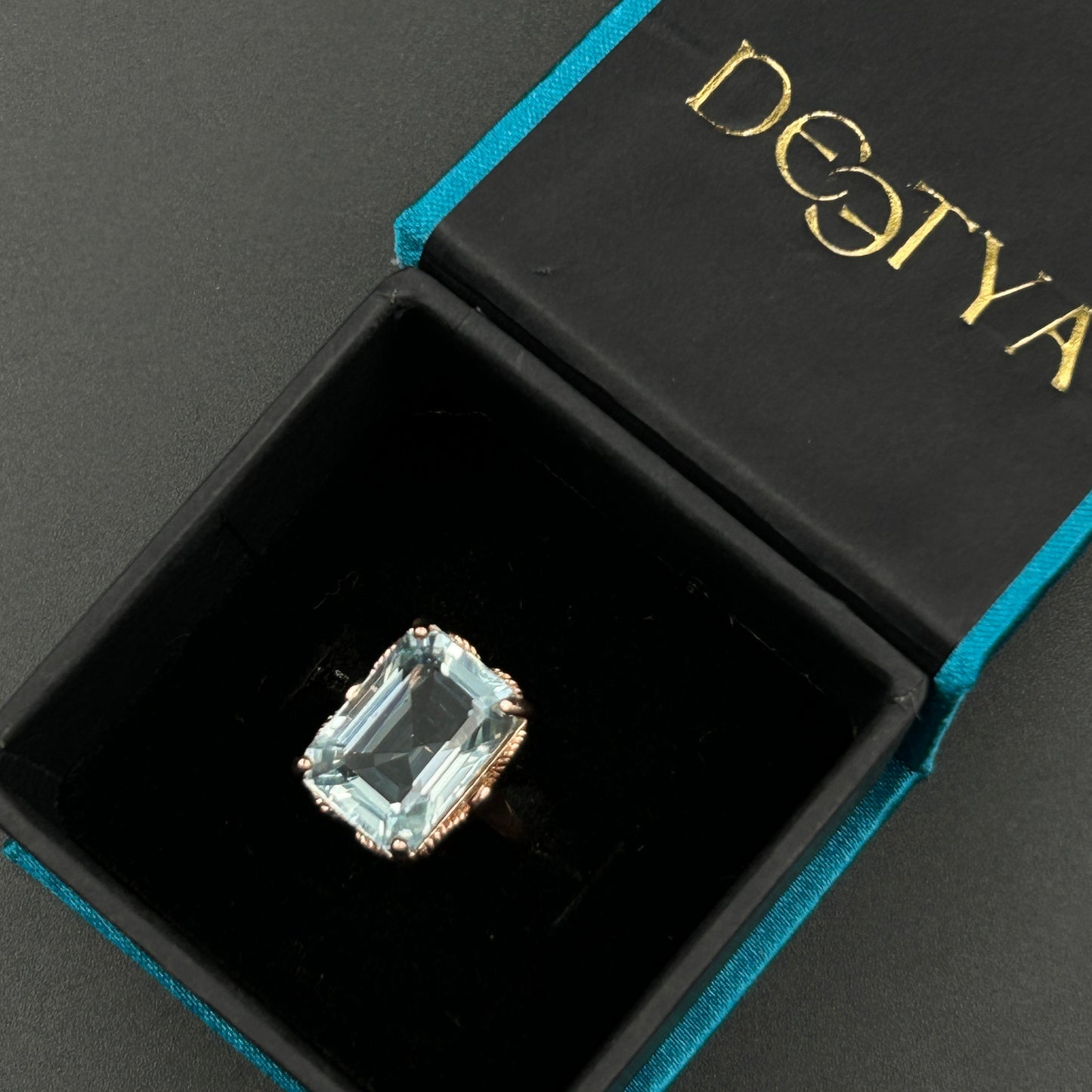 Rose Gold Aquamarine Ring - Pure Silver