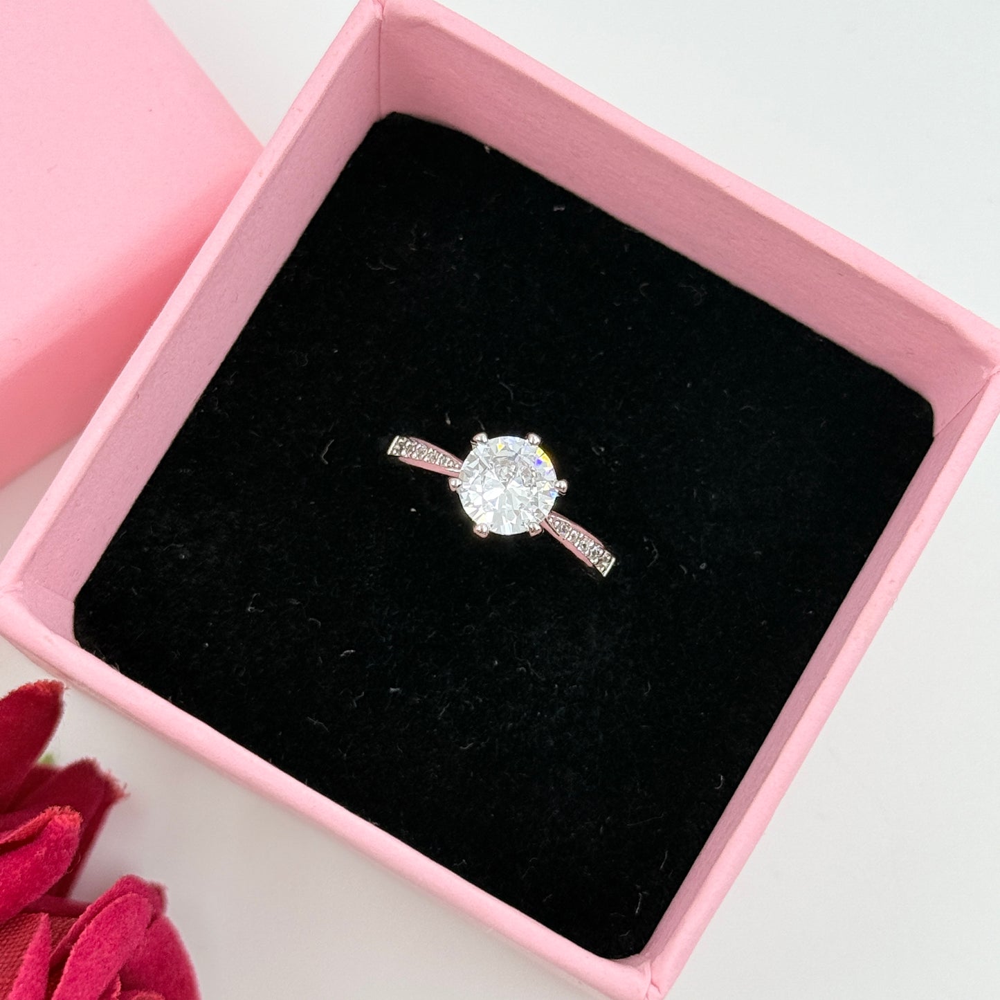 Solitaire Tension Ring 18k White Gold Plated