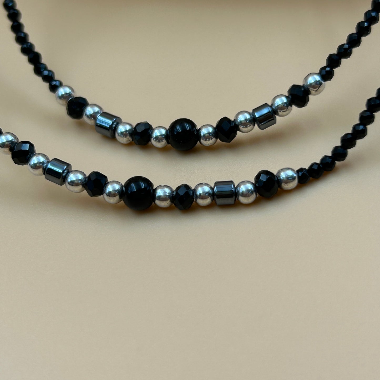92.5 Silver Black Beads Anklet - Silver Payal