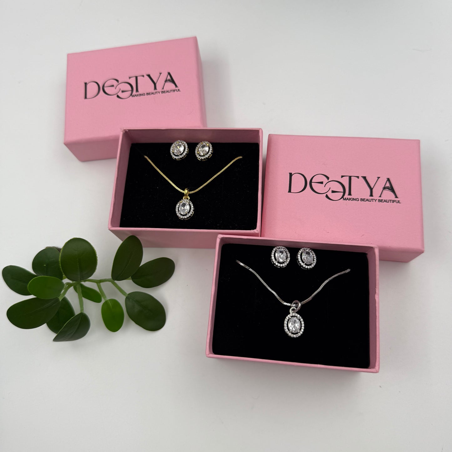 Pendant Set Oval Cut - 18k Gold Plated Solitaire Pendant with Earrings