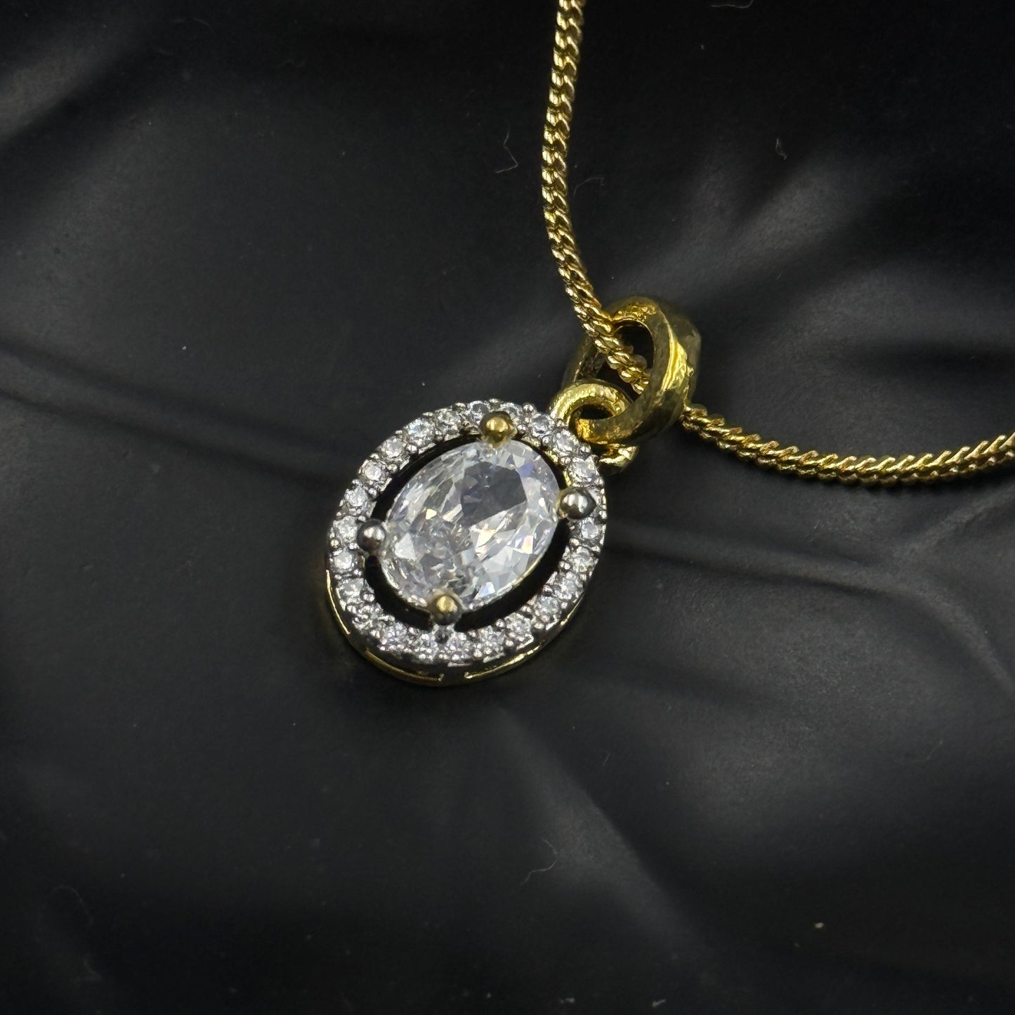 Pendant Set Oval Cut - 18k Gold Plated Solitaire Pendant with Earrings