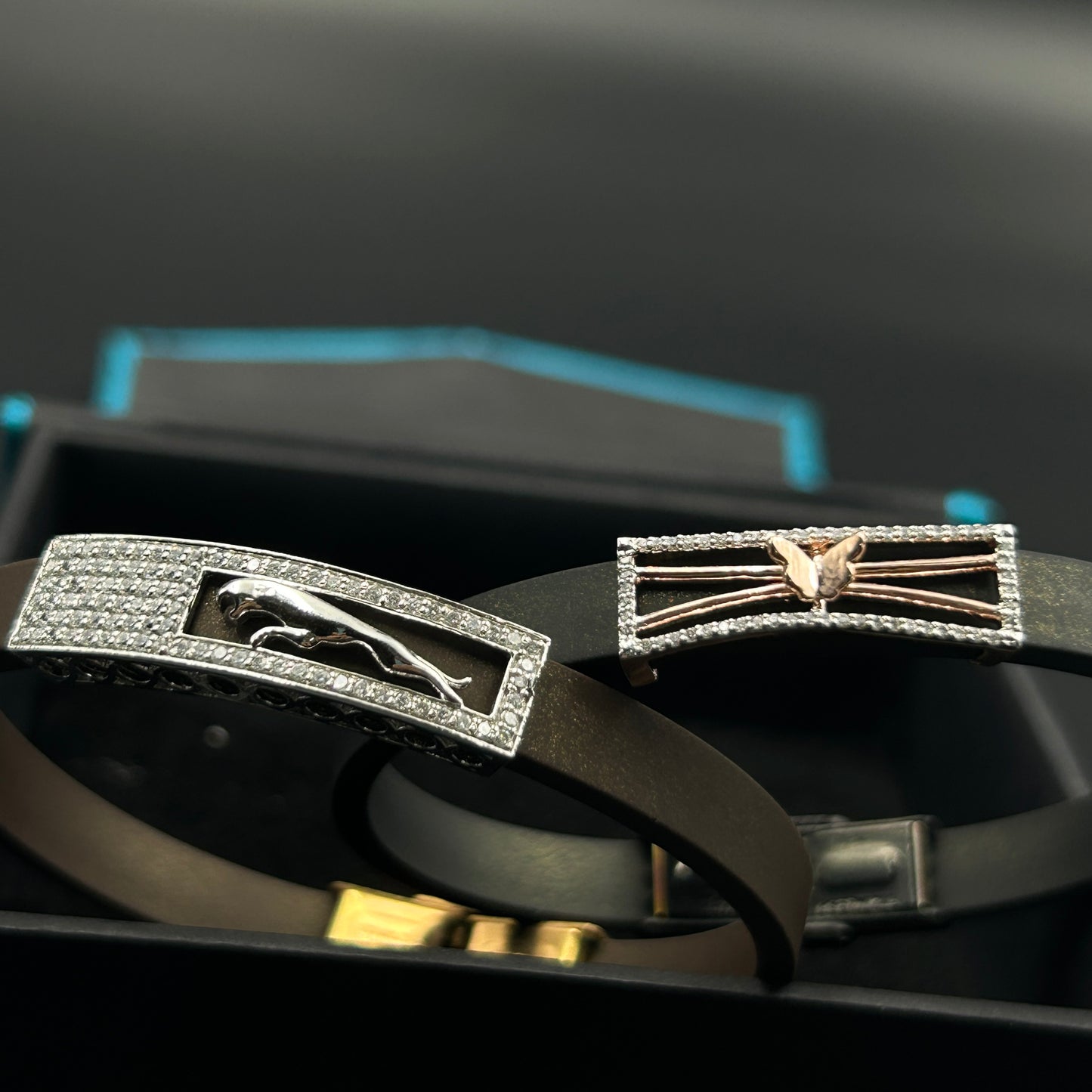 Rose Gold Pure Silver Couple Bracelet - Brown Band