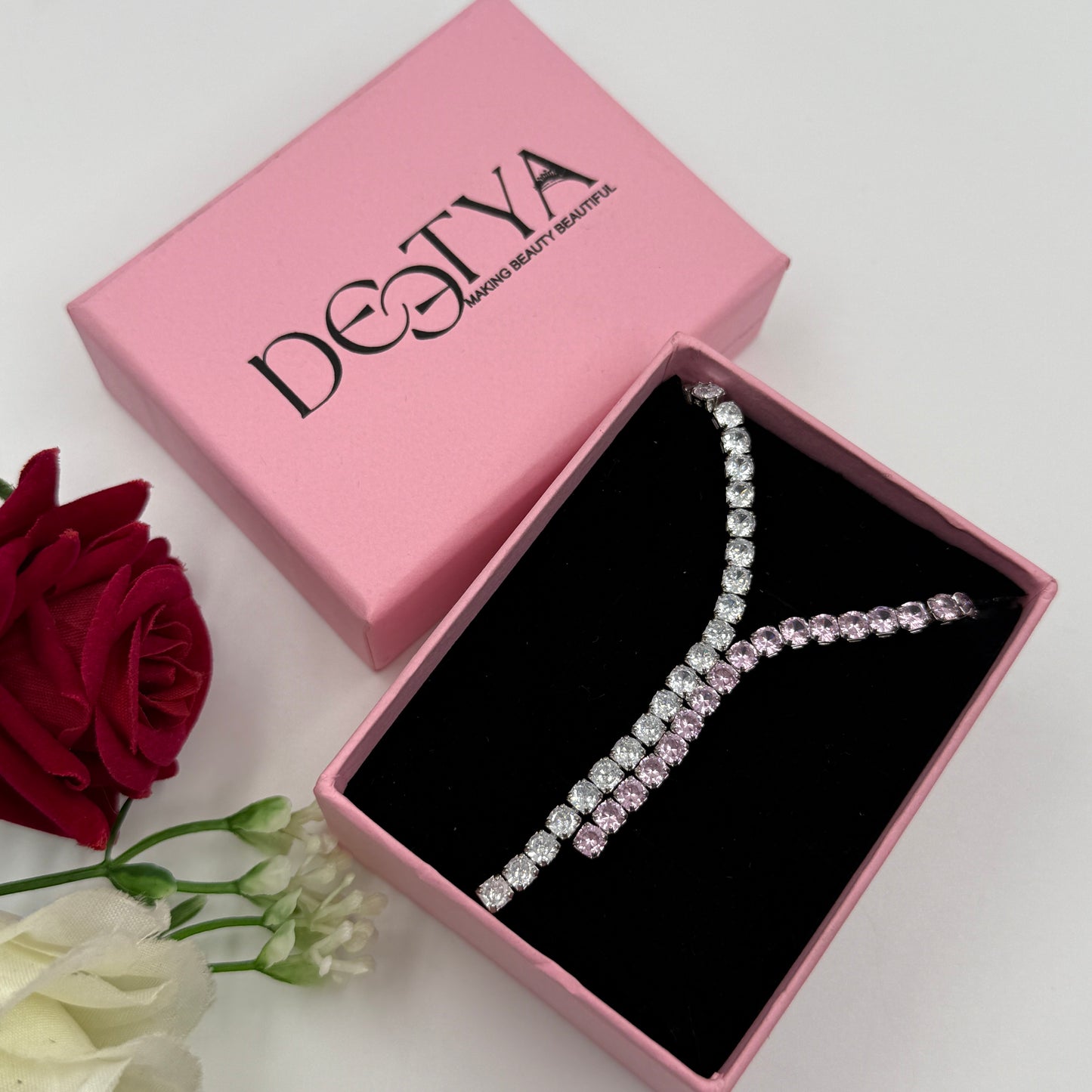 Pink Necklace - Women's Diamond Necklace Stainless Stell