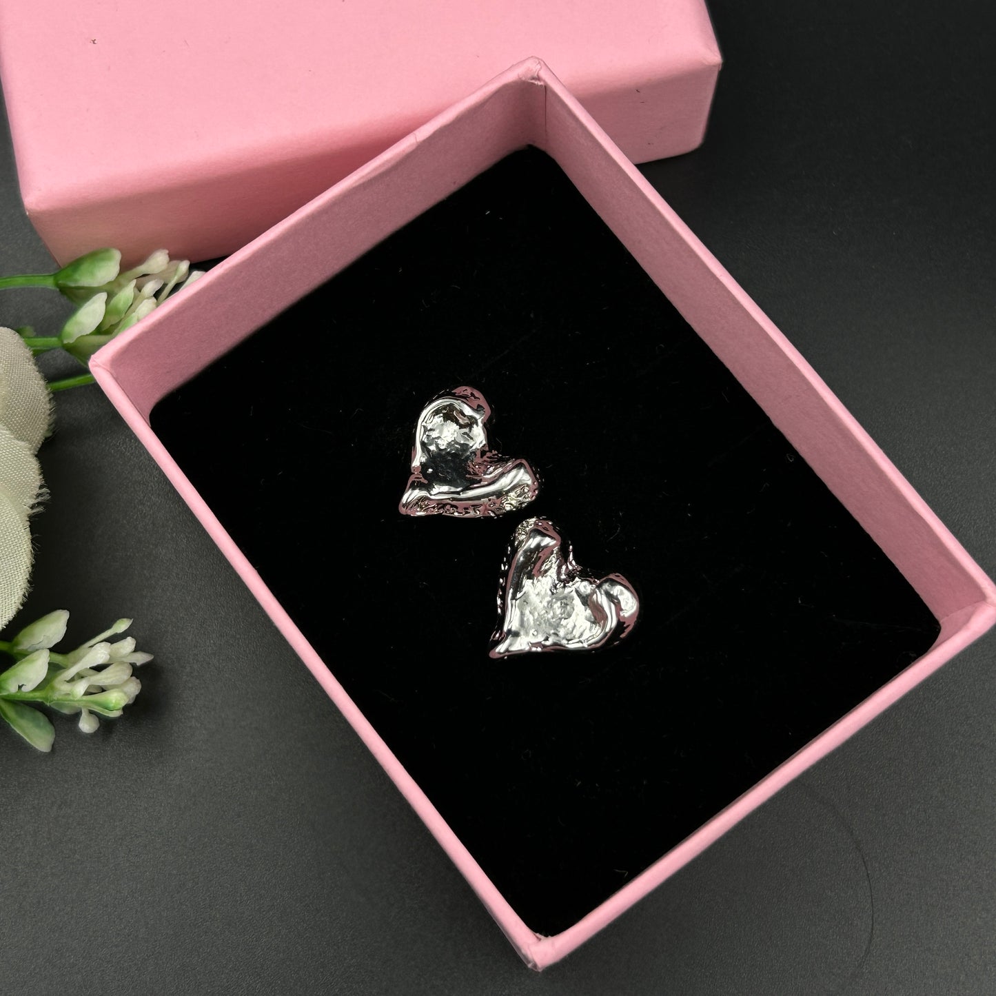 18K White Gold Plated HEART Earrings