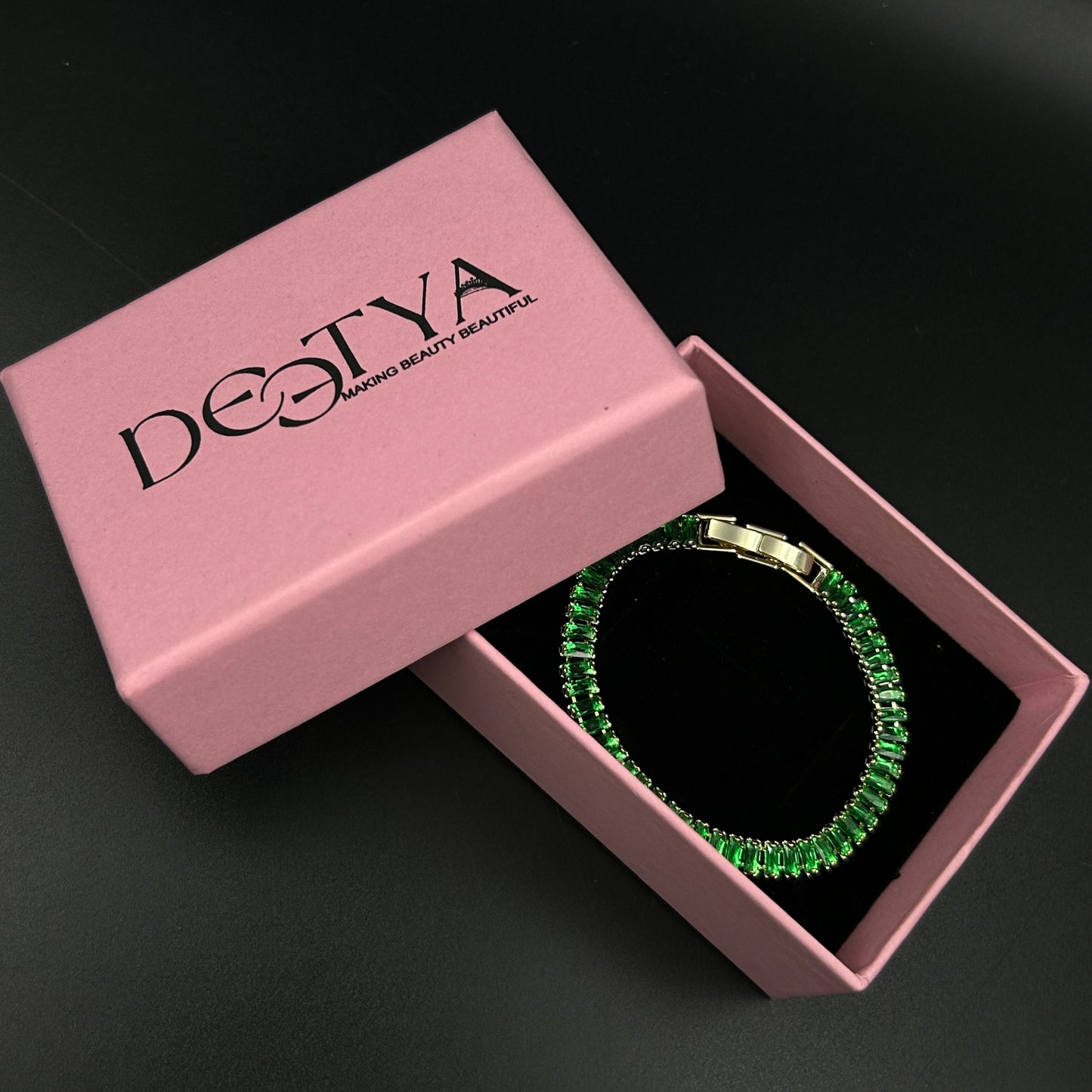 18k Gold Plated Green Baguette Cut Bracelet