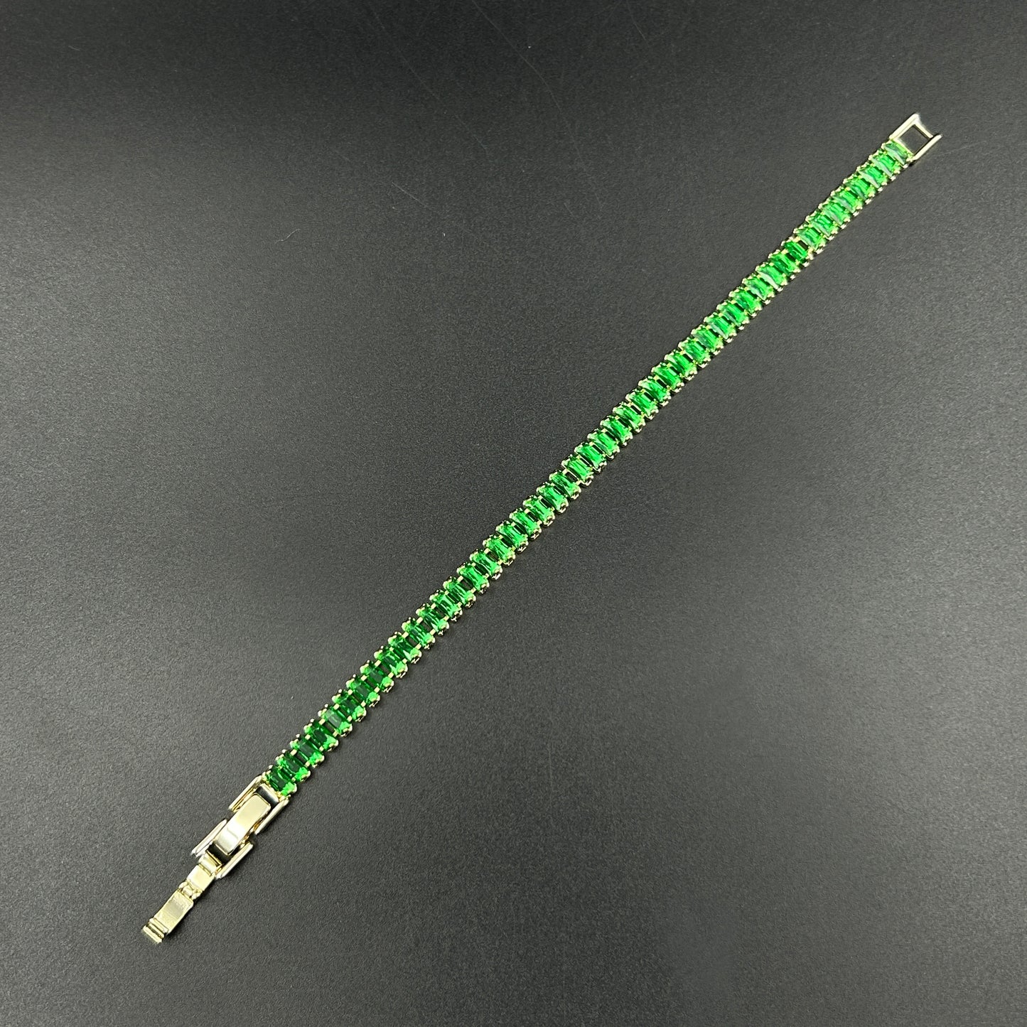 18k Gold Plated Green Baguette Cut Bracelet