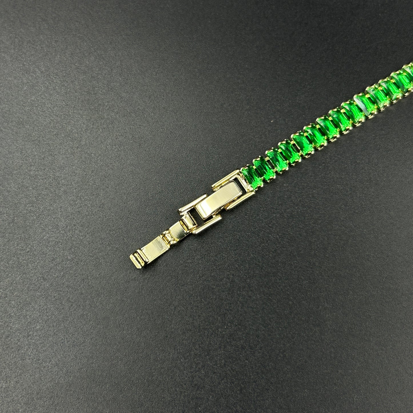 18k Gold Plated Green Baguette Cut Bracelet