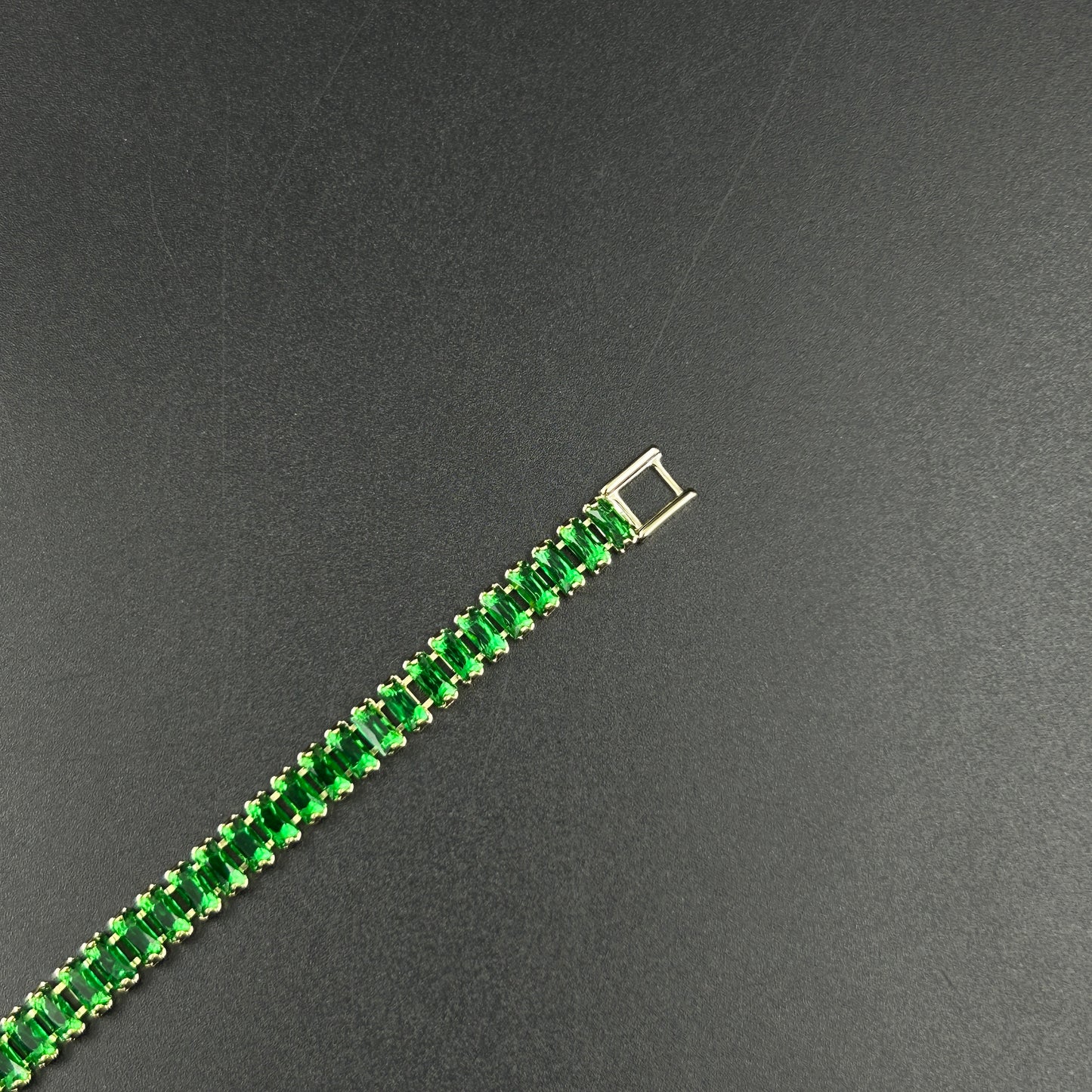 18k Gold Plated Green Baguette Cut Bracelet