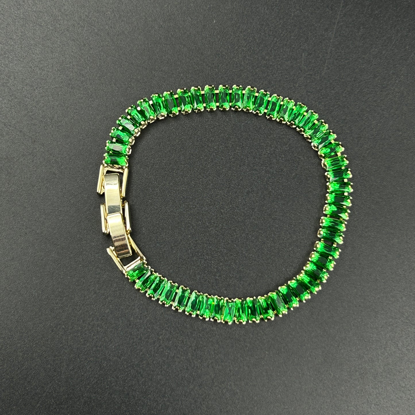 18k Gold Plated Green Baguette Cut Bracelet