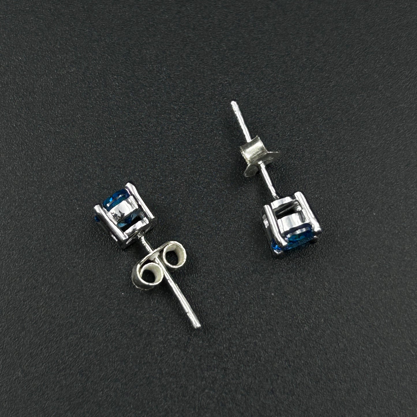 Blue Stone Silver Stud Earrings - Pure Silver