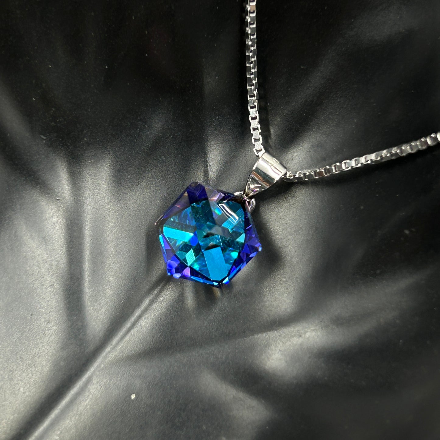 Blue and White Crystal Pendant - Silver Pendant and Chain