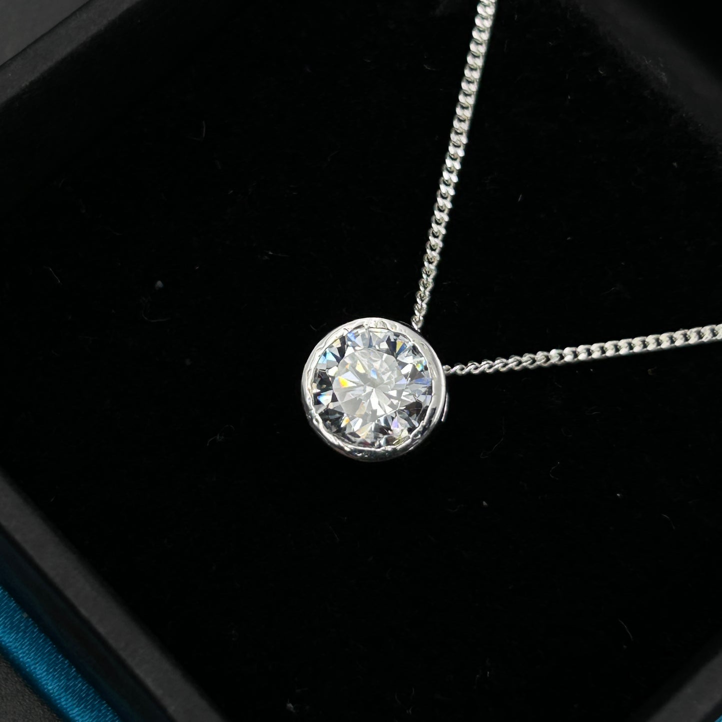 Single Diamond Necklace - Pure Silver