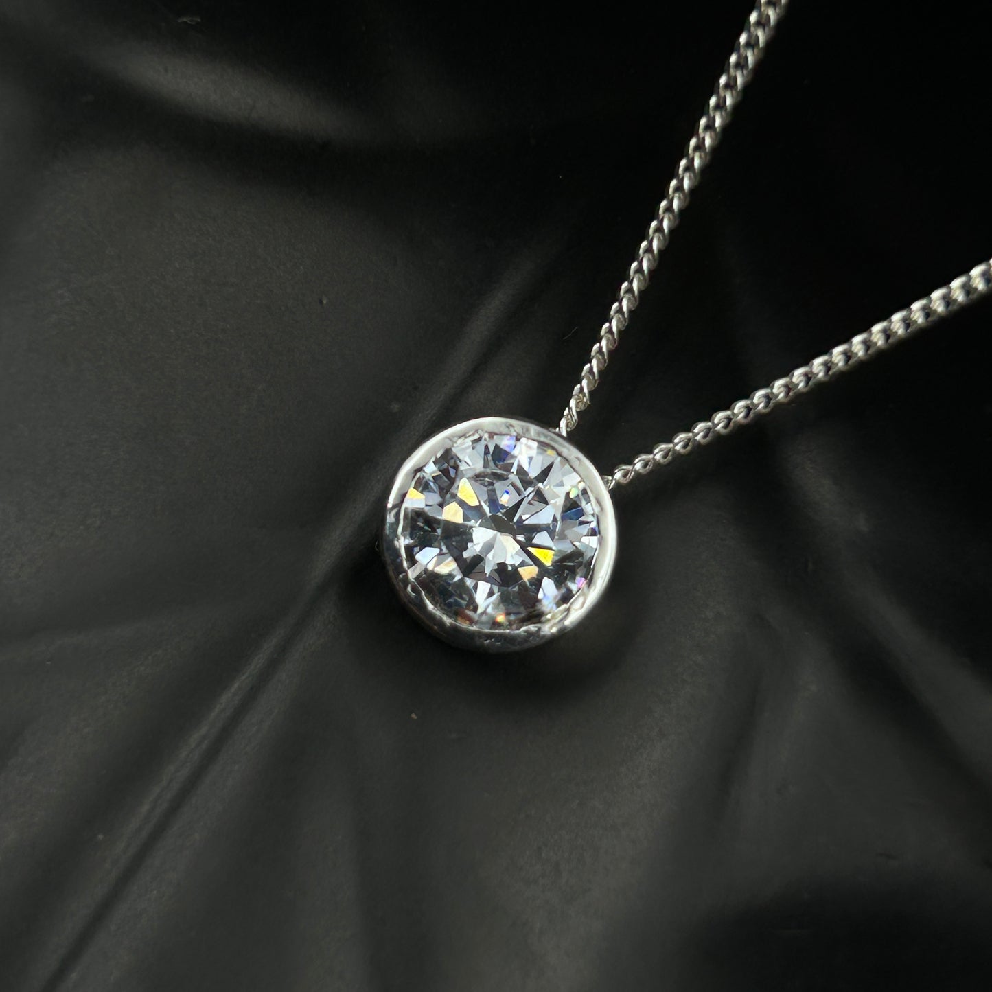 Single Diamond Necklace - Pure Silver