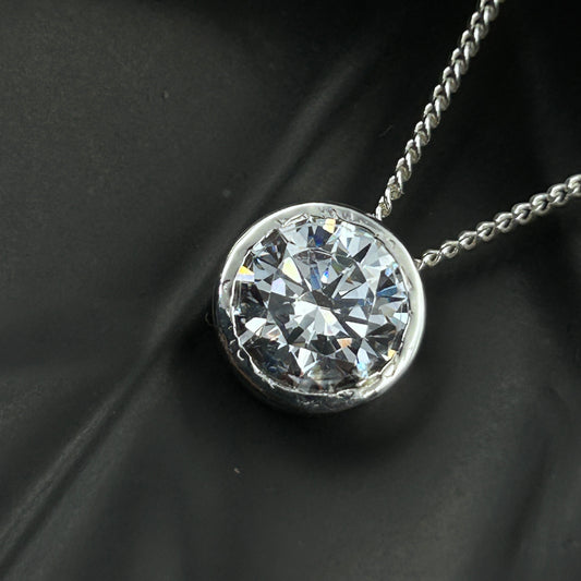 Single Diamond Necklace - Pure Silver