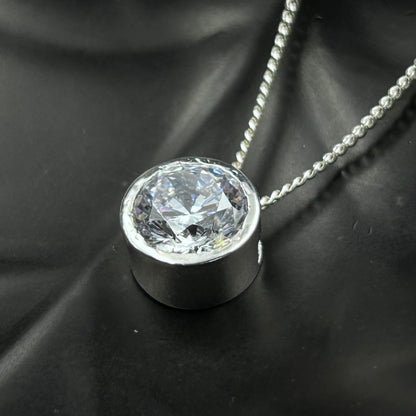 Single Diamond Necklace - Pure Silver