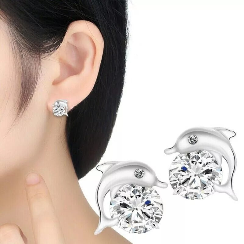 Diamond Dolphin Earring