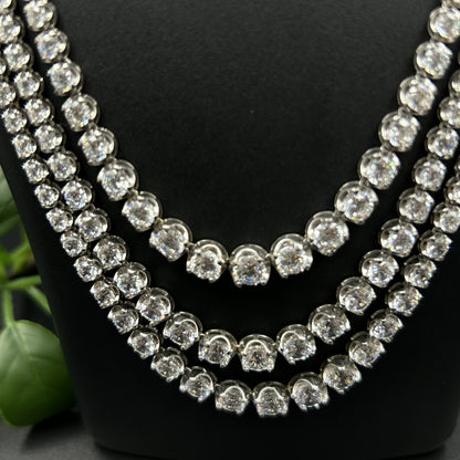 Silver Solitaire Necklace Set with Earrings