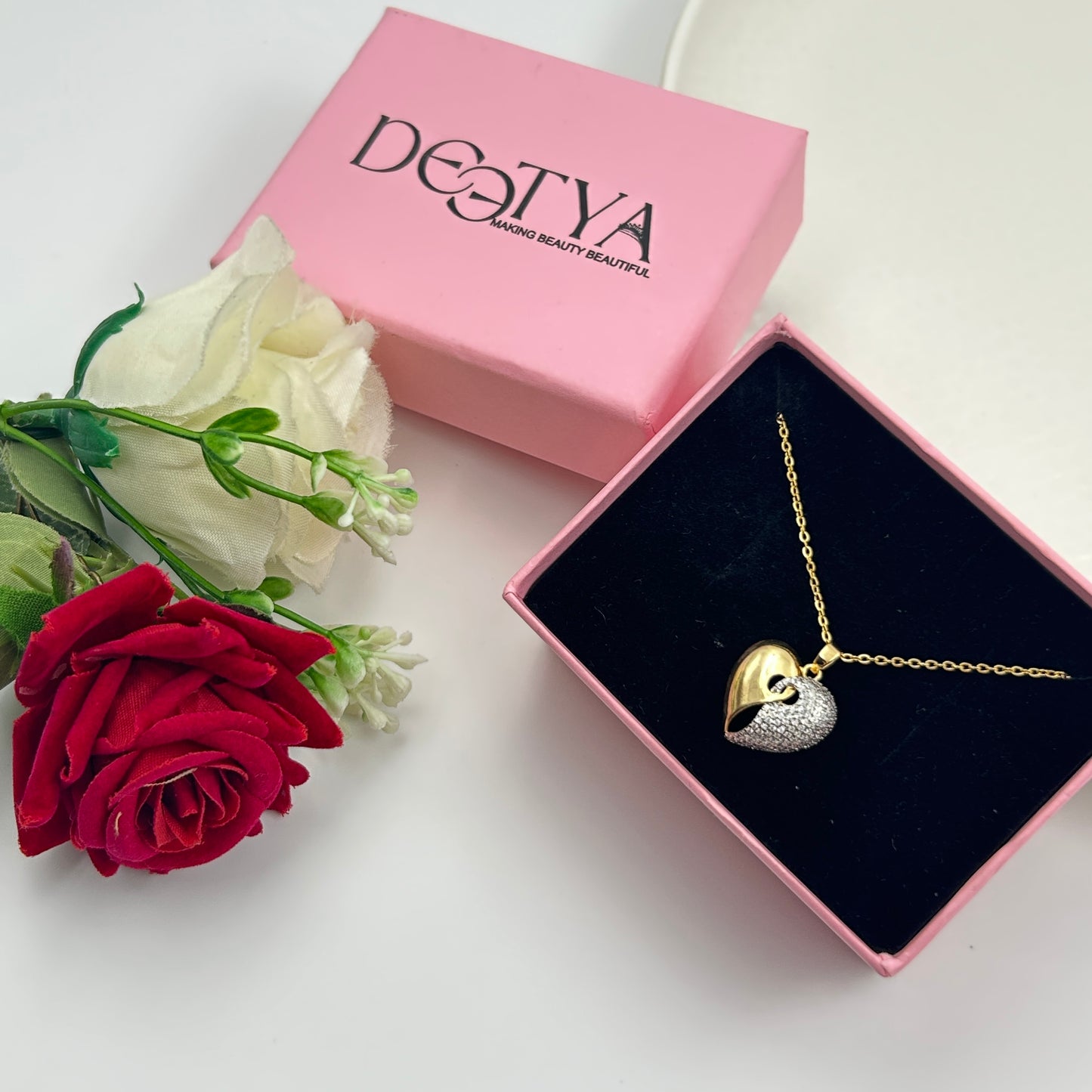 Two tone Heart Necklace 18k gold plated