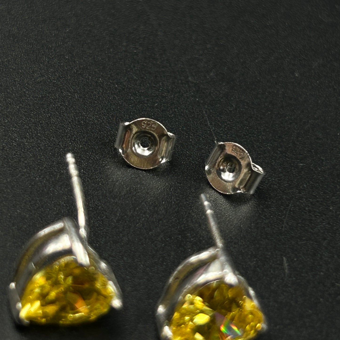 925 Silver Yellow Heart Stud Earrings