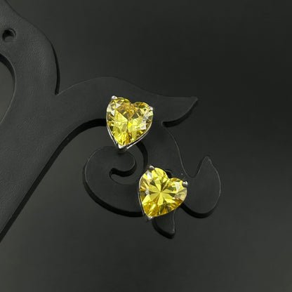 925 Silver Yellow Heart Stud Earrings
