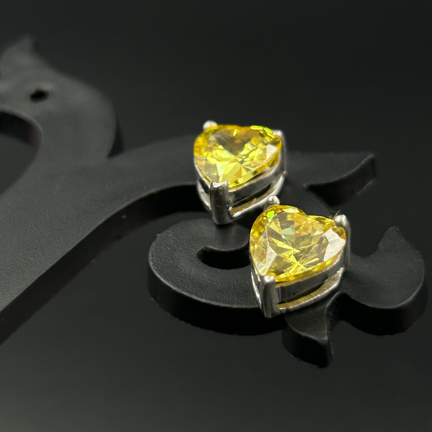 925 Silver Yellow Heart Stud Earrings