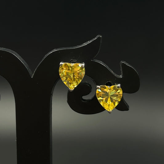 925 Silver Yellow Heart Stud Earrings