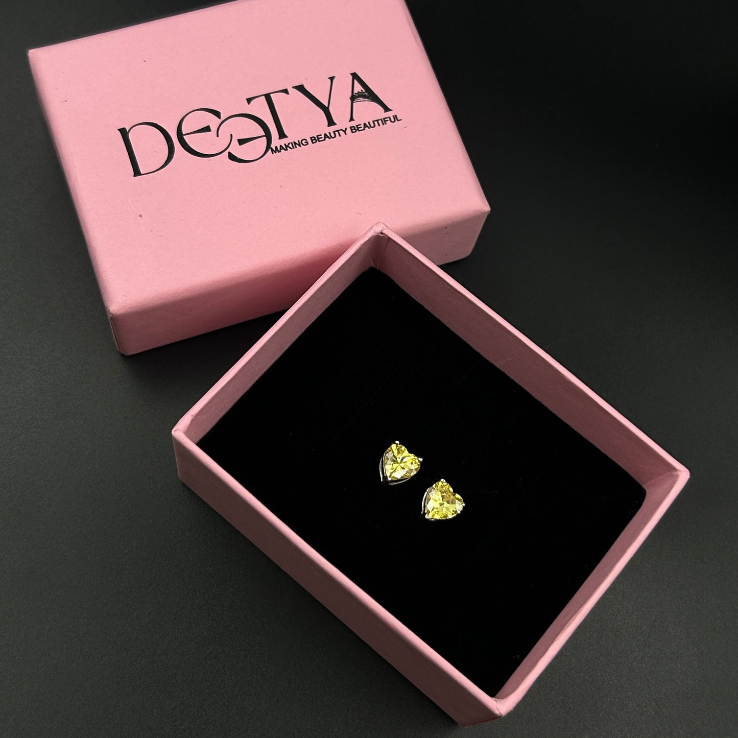 925 Silver Yellow Heart Stud Earrings