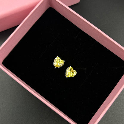 925 Silver Yellow Heart Stud Earrings
