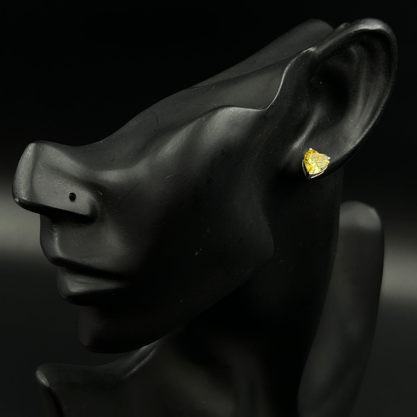 925 Silver Yellow Heart Stud Earrings